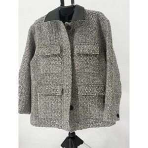MADEWELL Herringbone Wool Blend M Leather Collar Flap-Pocket Field Jacket $358